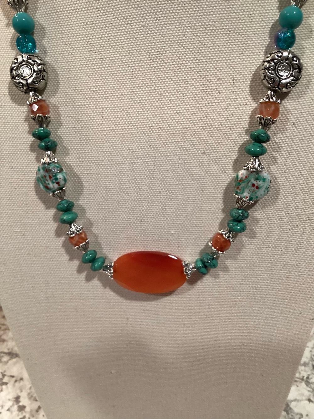 Artisan Crafted Bohemian Multicolor Beaded Necklace Carnelian Stone Accent - Picture 3 of 6